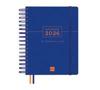 Finocam Agenda annuel 2026 1 jour par page | janvier à décembre (12 mois) | Agenda annuel 2026 avec élastique et 2 bandes pointues, spirale double couverture dure tempus, bleu