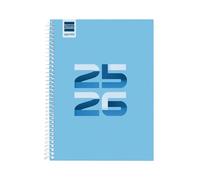 Finocam Agenda Cool Cours 2025/2026 Vue hebdomadaire horizontale Septembre 2025 à juin 2026 (année scolaire) + juillet et août résumés Bleu espagnol
