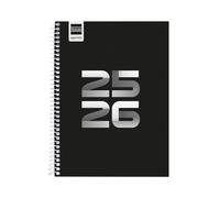 Finocam Agenda Cool Cours 2025/2026 Vue hebdomadaire horizontale Septembre 2025 à juin 2026 (année scolaire) + Juillet et août résumés Noir Espagnol