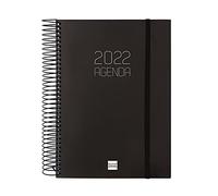 finocam Agenda journalier 2022 de janvier 2022 à décembre 2022 (12 mois) E10-155x212 mm Spirale Opaque Noir Italien