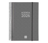Finocam Agenda porte-documents à spirale 2026 fermeture éclair Focus Vue verticale hebdomadaire janvier 2026 à décembre 2026 (12 mois) Noir espagnol