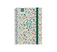 Finocam Agenda secondaire scolaire 2025/2026 Vue horizontale Septembre 2025 à juin 2026 (année scolaire) + juillet et août résumés Fiori espagnol