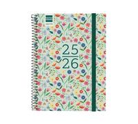 Finocam Agenda secondaire scolaire 2025/2026 Vue horizontale Septembre 2025 à juin 2026 (année scolaire) + juillet et août résumés Fiori espagnol