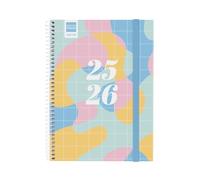 Finocam Agenda secondaire scolaire 2025/2026 Vue horizontale Septembre 2025 à juin 2026 (année scolaire) + juillet et août résumés Art espagnol