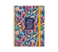 Finocam Agenda secondaire scolaire 2025/2026 Vue horizontale Septembre 2025 à juin 2026 (année scolaire) + juillet et août résumés Tropical espagnol