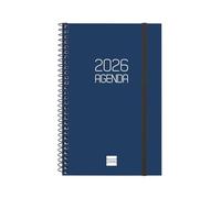 Finocam Agenda semainier horizontal 2026 de janvier à décembre (12 mois), avec élastique, couverture en polypropylène bêta, bleu portugais