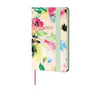 Finocam Agenda semainier horizontal 2026 janvier-décembre (12 mois) | Agenda annuel 2026 avec élastique et bande en pointillés | Couverture souple Flexi Joy Bloom