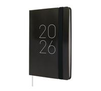 Finocam Agenda semainier horizontal 2026 janvier-décembre (12 mois) | Agenda annuel 2026 avec élastique et bande en pointillés | Couverture souple souple souple lisse - Noir