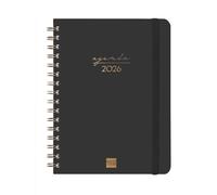 Finocam - Agenda Spirale 2026 Semaine sur 2 pages Présentation verticale | Janvier - Décembre | Agenda annuel 2026 avec élastique | Double spirale Couverture rigide Alma - Noir - International