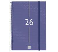 Finocam Andrea Agenda 2026 en cuir avec vue hebdomadaire verticale de janvier 2026 à décembre 2026 (12 mois) Bleu espagnol