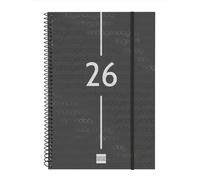 Finocam Basics Agenda à spirale 2026 avec élastique et couverture en polypropylène à spirale Basics Year Noir 12 mois