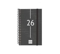 Finocam Basics Agenda à spirale 2026 horizontal semainier de janvier à décembre (12 mois) | Agenda annuel 2026 avec élastique | Couverture en polypropylène à spirale Basics Year - Noir - Catalan
