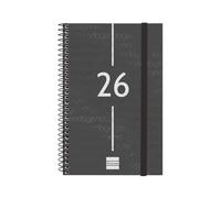 Finocam Basics Agenda à spirale 2026 horizontal semainier de janvier à décembre (12 mois) | Agenda annuel 2026 avec élastique | Couverture en polypropylène à spirale Basics Year - Noir - Catalan