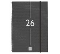 Finocam Basics Year Agenda à spirale 2026 semainier horizontal de janvier à décembre (12 mois), agenda A4 annuel 2026 avec élastique, couverture en polypropylène à spirale Basics Year Noir