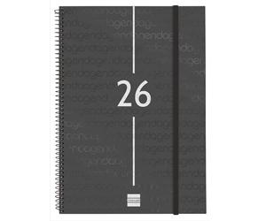 Finocam Basics Year Agenda à spirale 2026 semainier horizontal de janvier à décembre (12 mois), agenda A4 annuel 2026 avec élastique, couverture en polypropylène à spirale Basics Year Noir