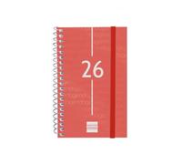 Finocam Basics Year Agenda à spirale 2026 semainier horizontal de janvier à décembre 12 mois avec élastique et couverture en polypropylène Motif Basics Year Rouge