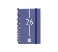 Finocam Basics Year Agenda à spirale 2026 semainier horizontal de janvier à décembre (12 mois) avec élastique et couverture en polypropylène Motif Basics Year Bleu catalan