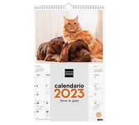 Finocam - Calendrier 2023 avec images murales en spirale pour écrire de janvier 2023 à décembre 2023 (12 mois) Chiens et chats Espagnol