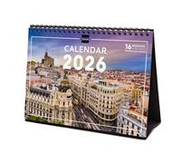 Finocam - Calendrier de bureau 2026 1 Mois par page Janvier - Décembre 2026 + Sept.-Déc. 2025 (4 mois) réduits | Calendrier 2026 | Images Madrid - International