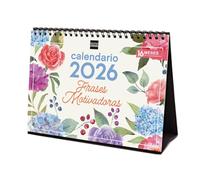 Finocam - Calendrier de bureau 2026 mois vue janvier - décembre 2026 + sept. - Déc. 2025 (4 mois) réduits | Calendrier 2026 | Images phrases motivantes - Espagnol