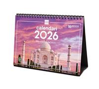 Finocam - Calendrier de bureau 2026 mois vue janvier - décembre 2026 + sept. - Déc. 2025 (4 mois) réduits | Calendrier 2026 | Images Merveilles du monde - Catalan