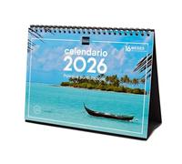 Finocam - Calendrier de bureau 2026 mois vue janvier - décembre 2026 + sept. - Déc. 2025 (4 mois) réduits | Calendrier 2026 | Images paysages paradisiaques - Espagnol