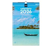 Finocam - Calendrier mural 2026 25 x 40 cm avec vue mois janvier - décembre 2026 + sept. - Déc. 2025 (4 mois) réduits | Calendrier 2026 | Images Paysages paradisiaques - Espagnol