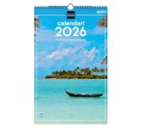 Finocam - Calendrier mural 2026, 25 x 40 cm, vue mois janvier - décembre 2026 + sept. - Déc. 2025 (4 mois) réduits | Calendrier 2026 | Images Paysages paradisiaques - Catalan