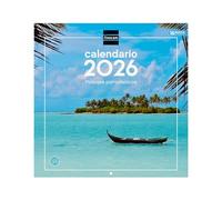 Finocam - Calendrier mural 2026, 30 x 30 cm, vue mois janvier - décembre 2026 + sept. - Déc. 2025 (4 mois) réduits | Calendrier 2026 | Images Paysages paradisiaques - Espagnol