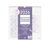 Finocam - Calendrier mural 2026 mois vue janvier - décembre (12 mois) | Calendrier 2026 à noter | Planificateur mensuel chic - Violet - espagnol