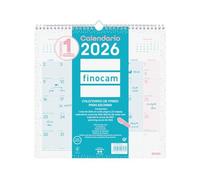 Finocam - Calendrier mural 2026 mois vue janvier - décembre 2026 (12 mois) | Calendrier 2026 à noter | Planificateur mensuel chic - Turquoise - Espagnol