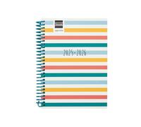 Finocam Diva Agenda 2025/2026 Vue hebdomadaire horizontale Septembre 2025 à juin 2026 (année scolaire) + juillet et août résumés Couleurs espagnoles