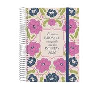 Finocam Impossible Agenda à spirale 2026 1 jour par page | janvier à décembre (12 mois) | Agenda annuel 2026 avec élastique | Couverture en polypropylène à spirale Design Collection