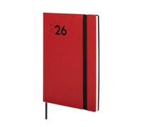 Finocam Mara Agenda 2026 avec vue hebdomadaire verticale de janvier à décembre (12 mois), avec élastique et bande à points, couverture souple Mara, rouge, catalan