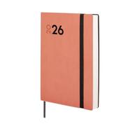 Finocam Mara - Agenda annuel 2026 1 jour par page | janvier à décembre (12 mois) | Agenda annuel 2026 avec élastique et bande à pointillés | Couverture souple Mara - Corail - Catalan