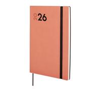 Finocam Mara Agenda semainier horizontal 2026 de janvier à décembre 12 mois avec élastique et bande à points, couverture souple Corail