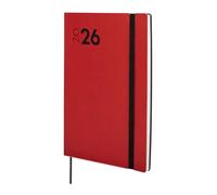 Finocam Mara Agenda semainier horizontal 2026 de janvier à décembre 12 mois avec élastique et bande à points, couverture souple Mara, rouge, catalan