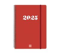 Finocam My 2025 Agenda à spirale semainier horizontal janvier 2025 à décembre 2025 (12 mois) Rouge espagnol