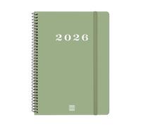 Finocam My Agenda à spirale 2026 semainier horizontal de janvier à décembre 12 mois avec élastique et couverture rigide à spirale Vert catalan