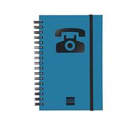 Finocam - Répertoire téléphonique à double spirale fermé par un élastique | 48 pages | Petit répertoire téléphonique Reliure à double spirale 10 x 15 cm - couleur Bleu