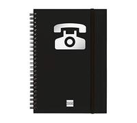 Finocam - Répertoire téléphonique à double spirale fermé par un élastique | 48 pages | Répertoire téléphonique A5 Reliure à double spirale - couleur Noir