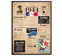 Finoly Affiche Anniversaire 1944 | Idee Cadeau Anniversaire Femme et Homme | Affiche Poster Vintage Décoration Fete | Carte 1944