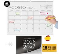 Finoly Calendrier mural 2026 Janvier 2026 - Juin 2027 (18 mois) | Calendrier mensuel 2026 | Calendrier mural 2026 | Almanach 2026 avec suspension facile