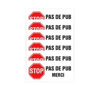 Finoly Stop Pub Pack 6 Unités | Pas de Pub Merci est Imperméable | Autocollant Stop Pub Boite aux Lettres 4x8 cm | Stickers Pas de Publicité Boite