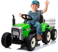 FINOOS 12V Tracteur Électrique Enfants avec Pelle & Remorque Amovible, Véhicule Électrique Enfant avec Lumière LED & Musique & Klaxon, Télécommande 2,4G, 2-6km/h pour Enfants de 1 Ans+ (Vert)