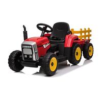 FINOOS 12V Tracteur Électrique Enfants avec Pelle & Remorque Amovible, Véhicule Électrique Enfant avec Lumière LED & Musique & Klaxon, Télécommande 2,4G, 2-6km/h pour Enfants de 1 Ans+ (Rouge)