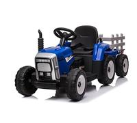 FINOOS 12V Tracteur Électrique Enfants avec Pelle & Remorque Amovible, Véhicule Électrique Enfant avec Lumière LED & Musique & Klaxon, Télécommande 2,4G, 2-6km/h pour Enfants de 1 Ans+ (Bleu)