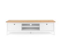 Meuble TV 2 tiroirs - Décor chêne artisan et blanc - L 160 x P 45 x H 40 cm - BERGEN