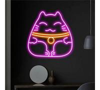 FINOTI enseignes Lumineuses LED Chat Porte-Bonheur, pour décoration Murale, Chambre à Coucher, Cadeaux, Salle de Jeux, Bar, noël, fête d'halloween, USB avec Interrupteur,R