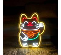 FINOTI enseignes Lumineuses LED Chat Porte-Bonheur, pour décoration Murale, Chambre à Coucher, Cadeaux, Salle de Jeux, Bar, noël, fête d'halloween, USB avec Interrupteur,B